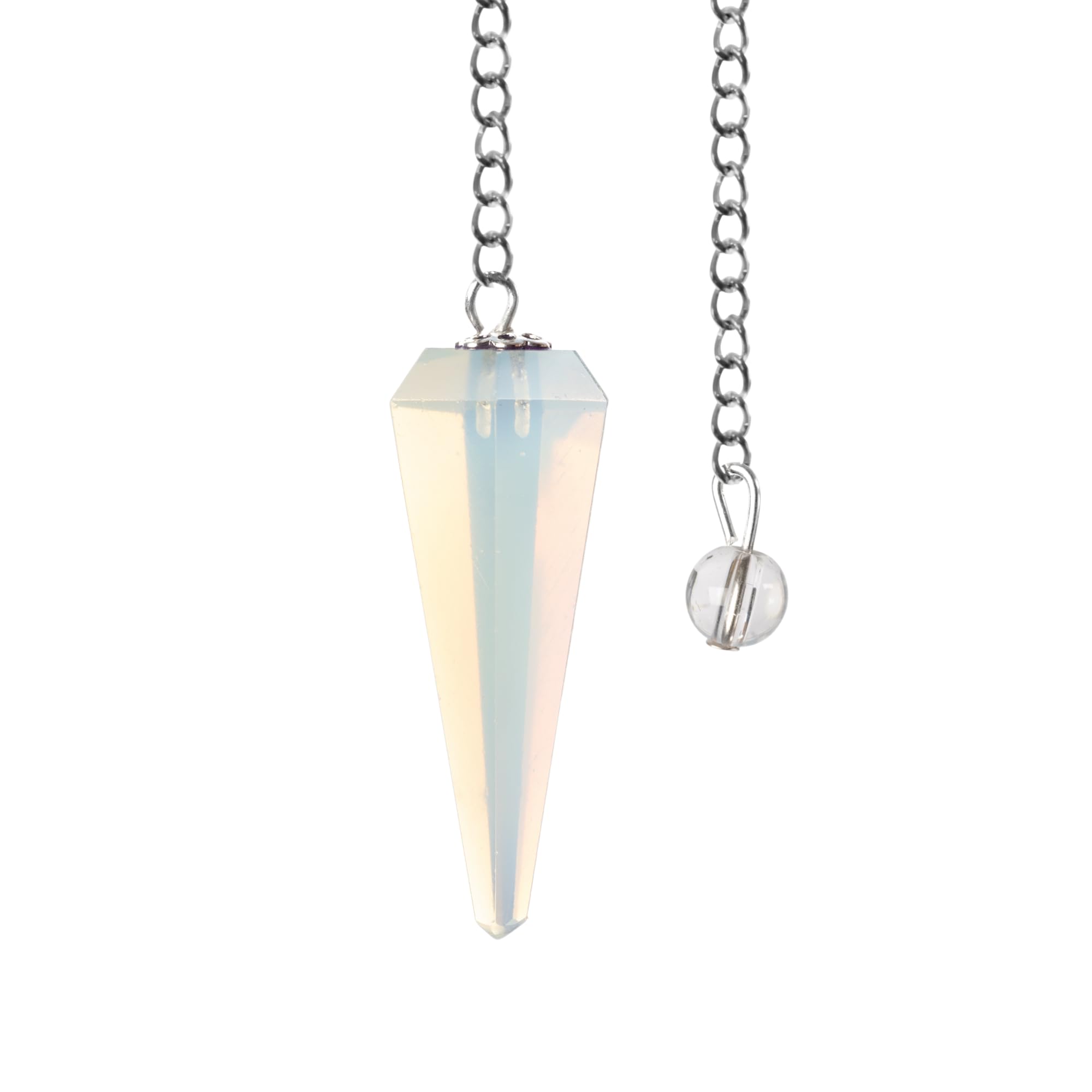 Wish Well Opalite pendulum with crystal ball on chain for energy work and focus.