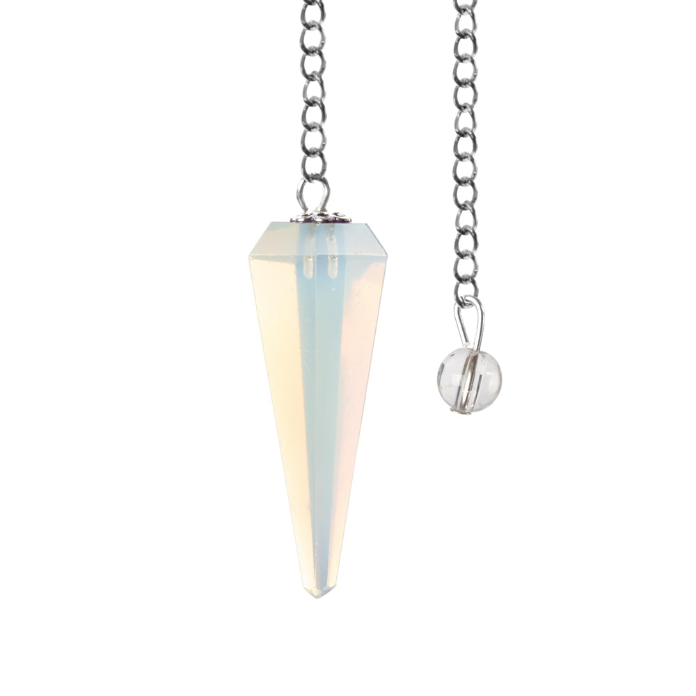 Wish Well Opalite pendulum with crystal ball on chain for energy work and focus.