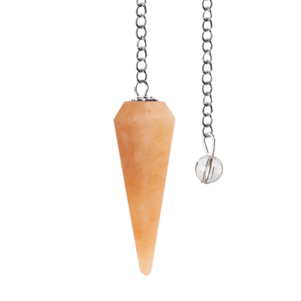Wish Well peach aventurine pendulum with crystal ball on chain for meditation and emotional balance.