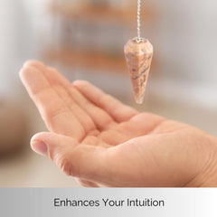 Wish Well Peach Moonstone pendulum in motion enhances focus during meditation.