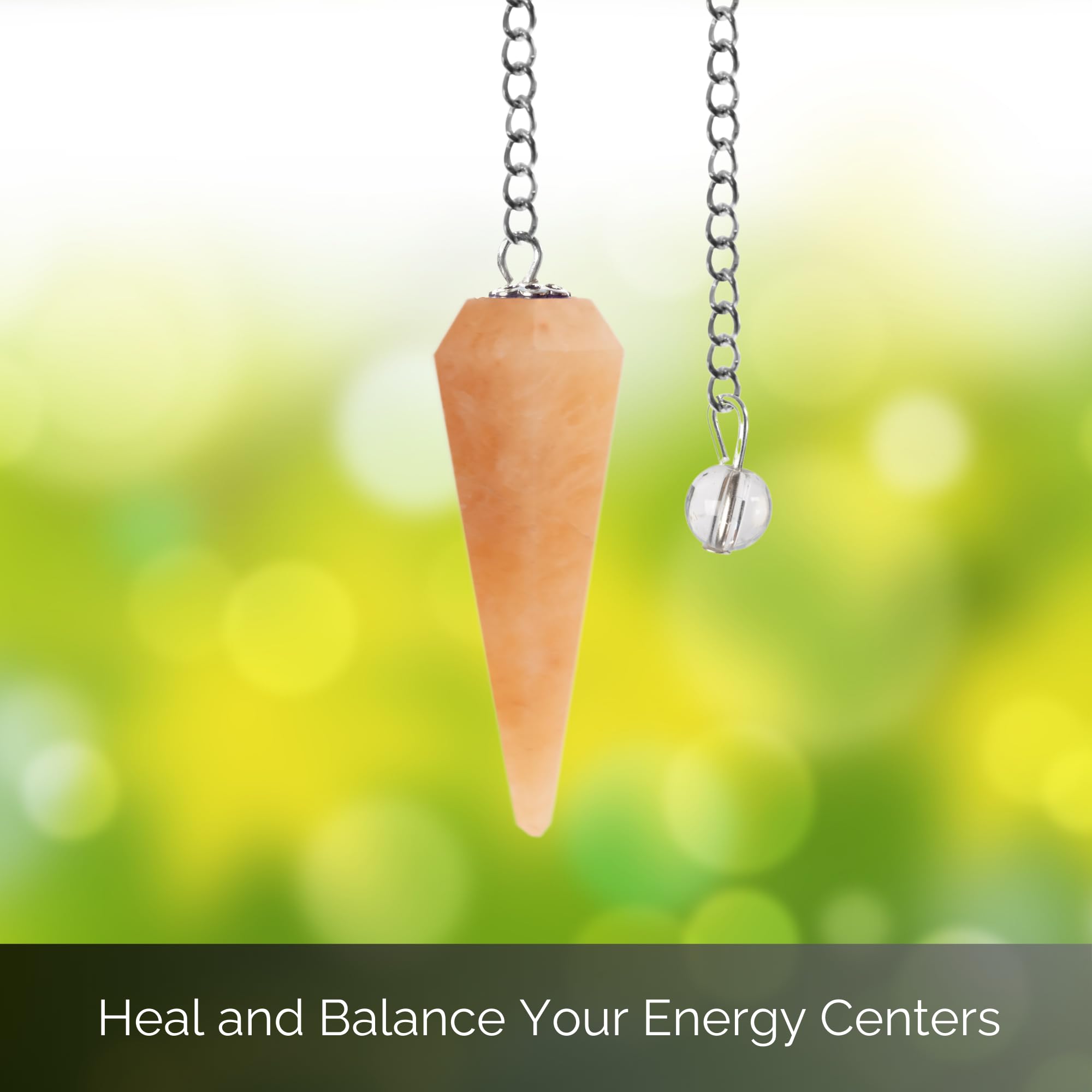 Wish Well pendulum on chain with crystal ball ideal for chakra balance sessions.