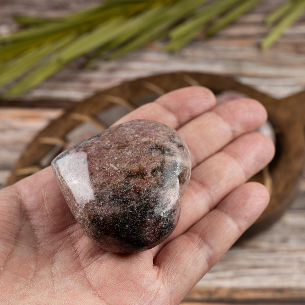Wish Well Rhodonite heart palm stone gifting for crystal lovers and emotional wellness