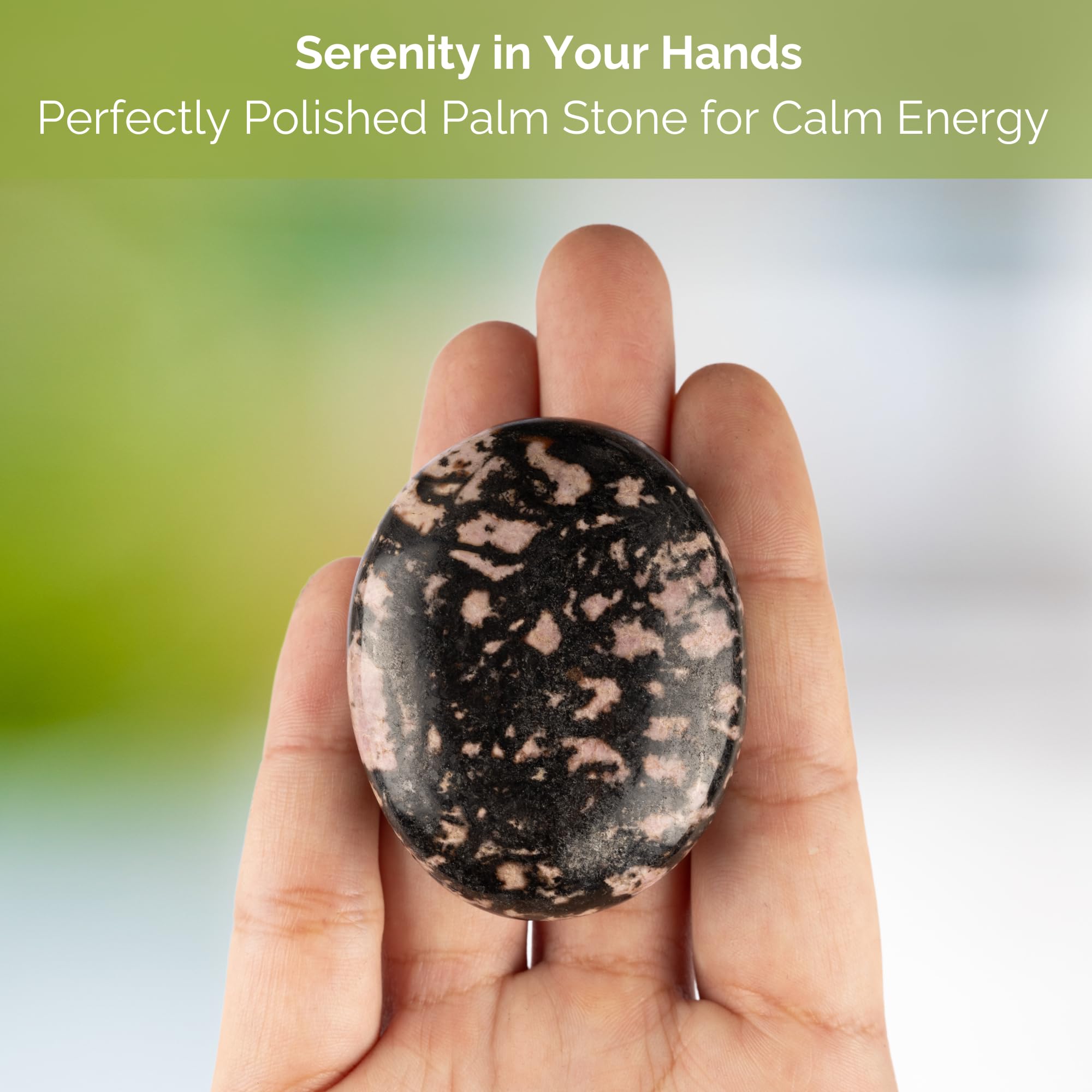 Wish Well Rhodonite palm stone during meditation for emotional balance