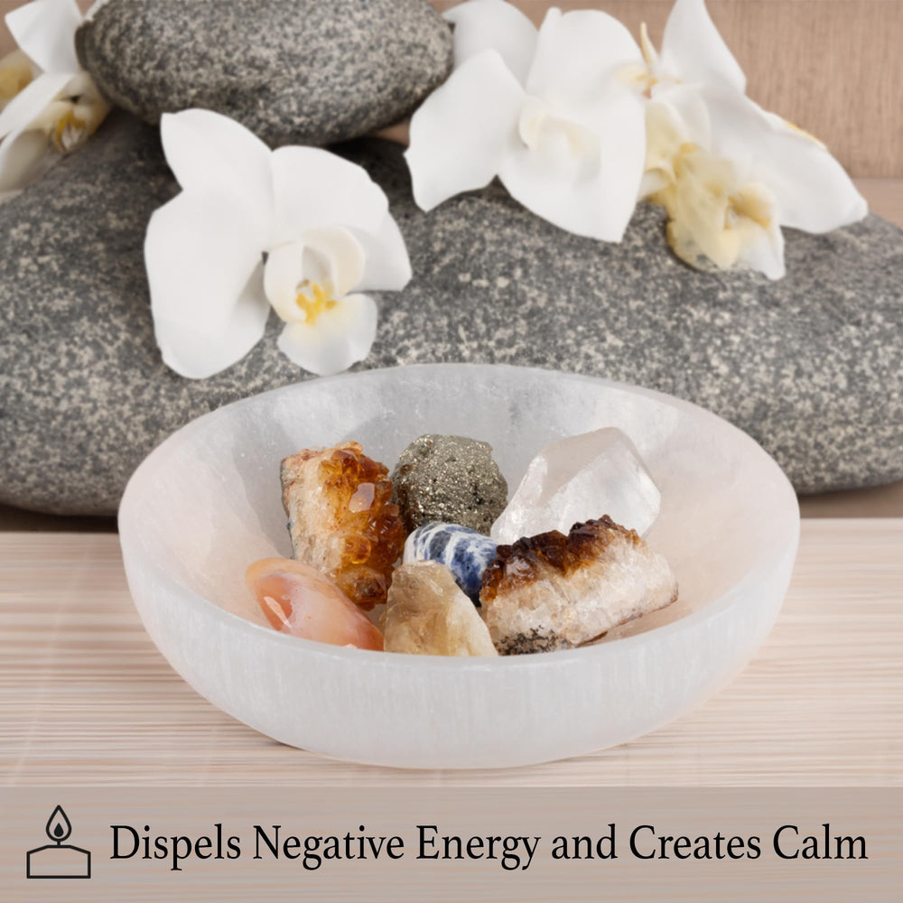 Wish Well selenite bowl enhances home decor with serene, timeless style.