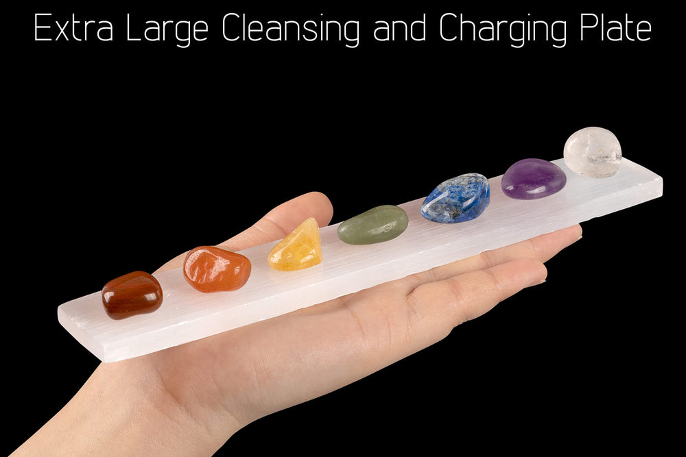 Wish Well selenite crystal plate purifies spaces while adding a calming glow