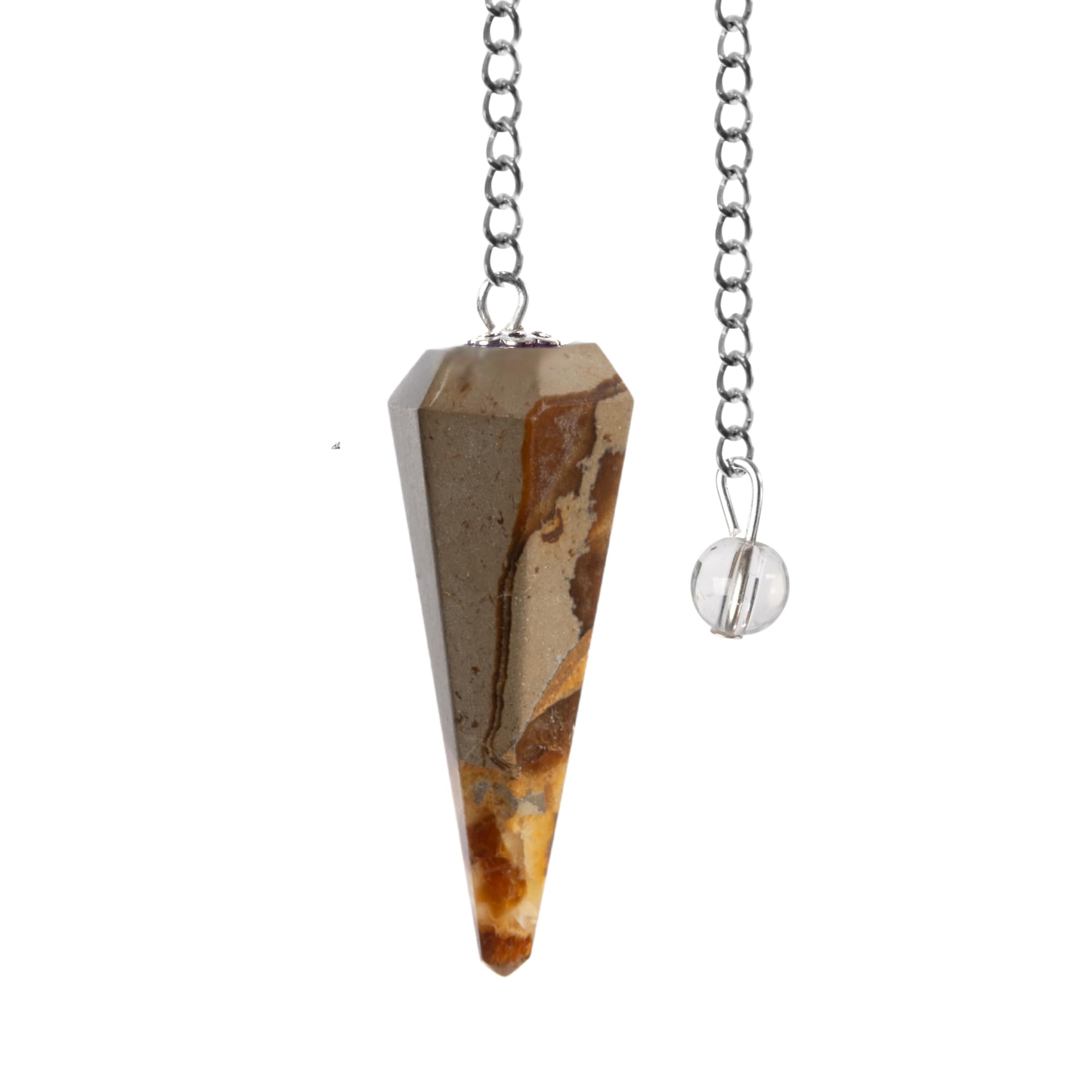 Wish Well septarian pendulum with crystal ball supports meditation and intuition.