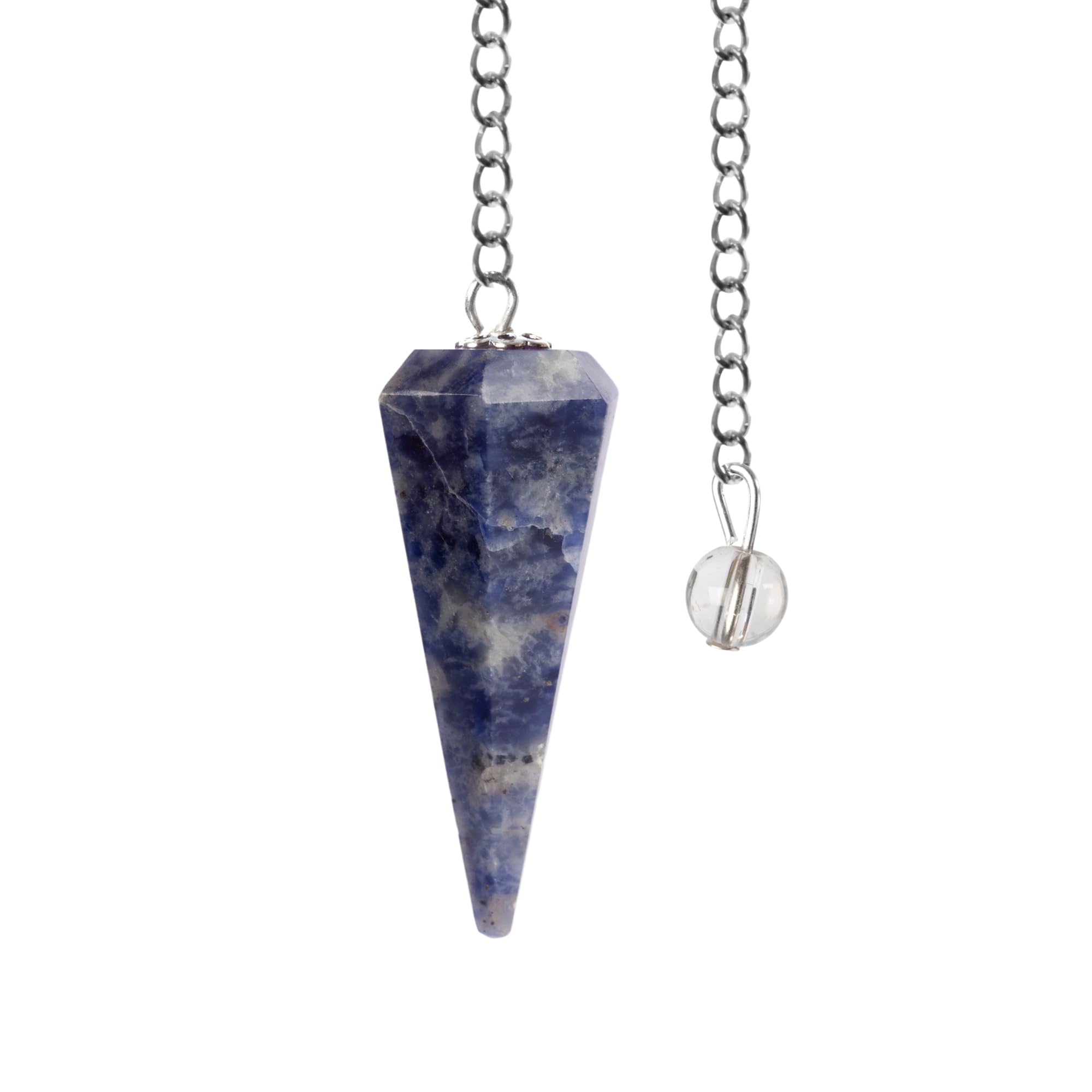 Wish Well Sodalite pendulum with crystal ball on chain for meditation and intuition.