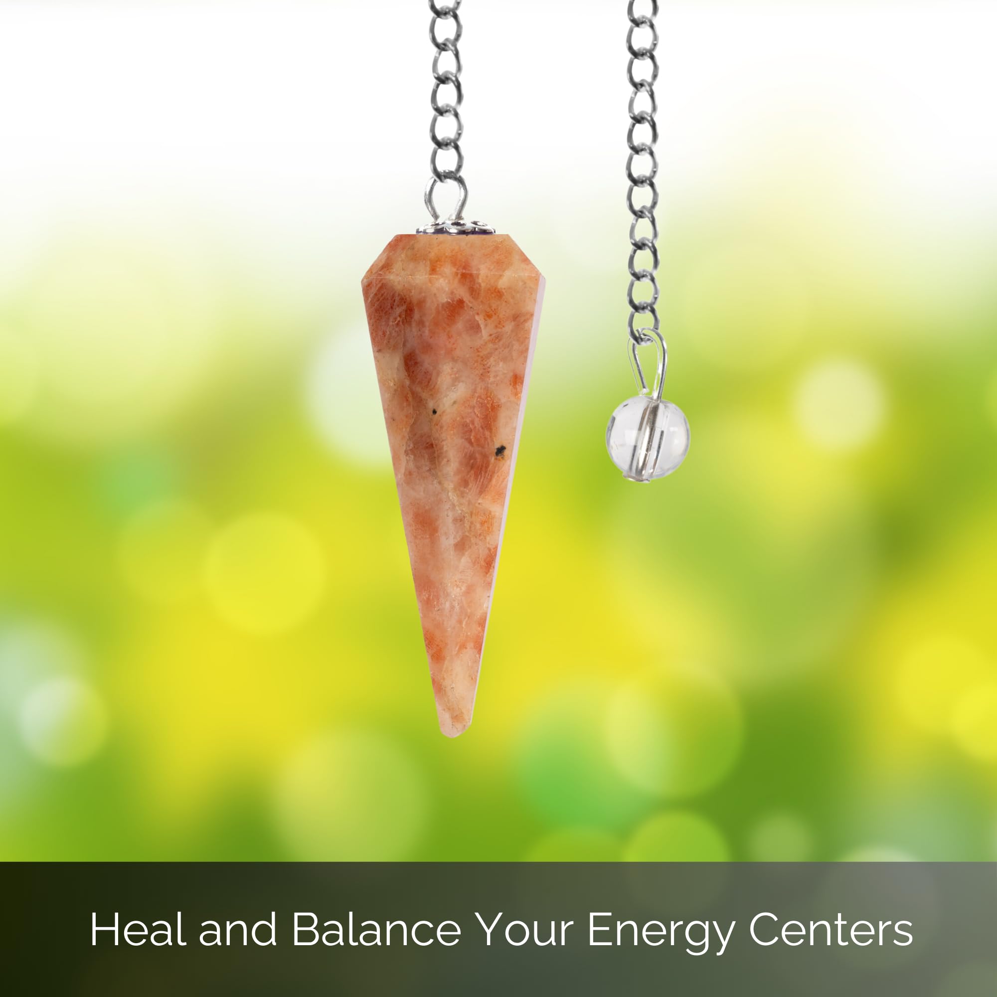 Wish Well Sunstone Pendulum shown in energy work and balance practice.