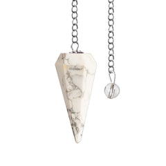 Wish Well white howlite pendulum with crystal ball on chain for meditation and focus.