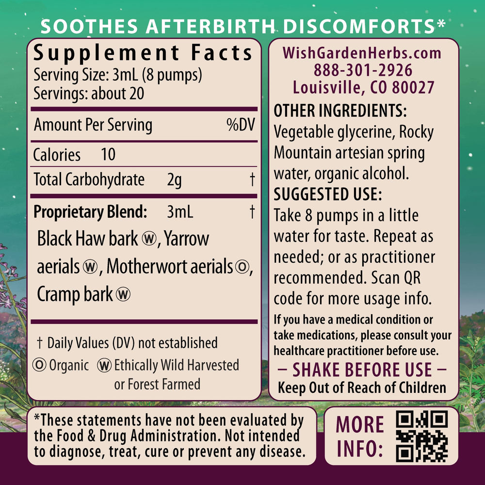 WishGarden AfterEase bottle label close-up shows organic, vegan ingredients