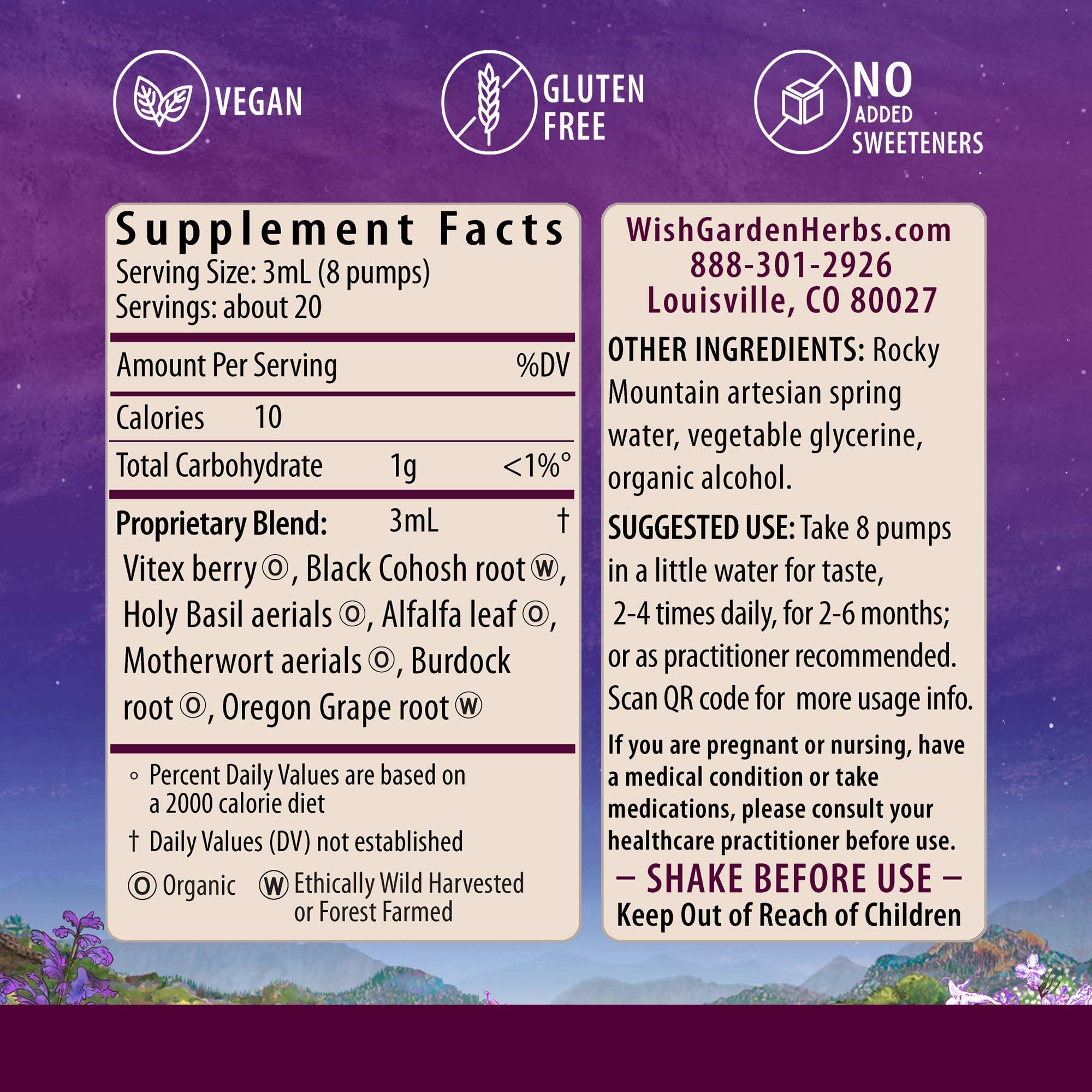 Close-up of WishGarden Cycle Vitality I tincture for quick absorption.