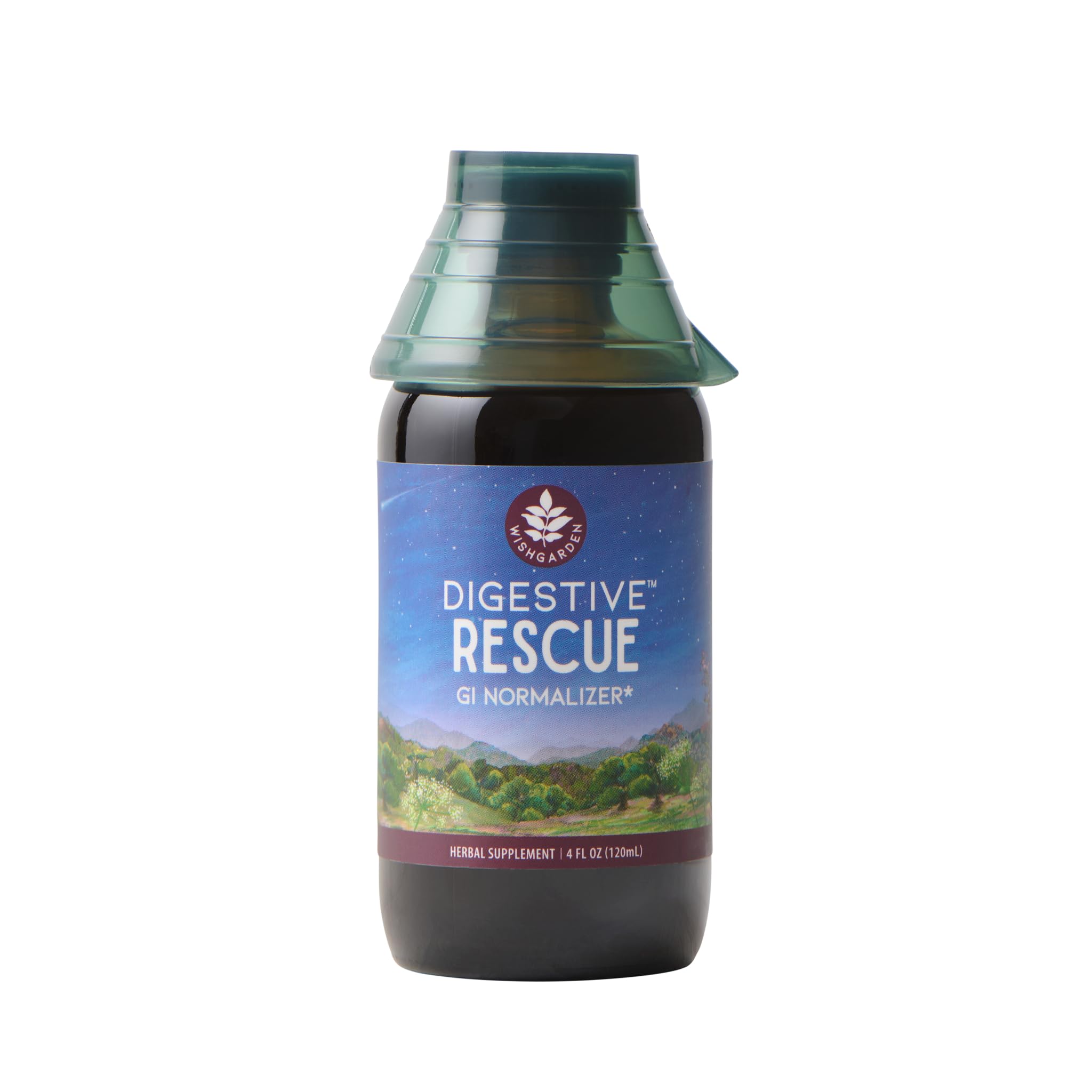 WishGarden Digestive Rescue bottle with organic tincture for gentle digestive relief.