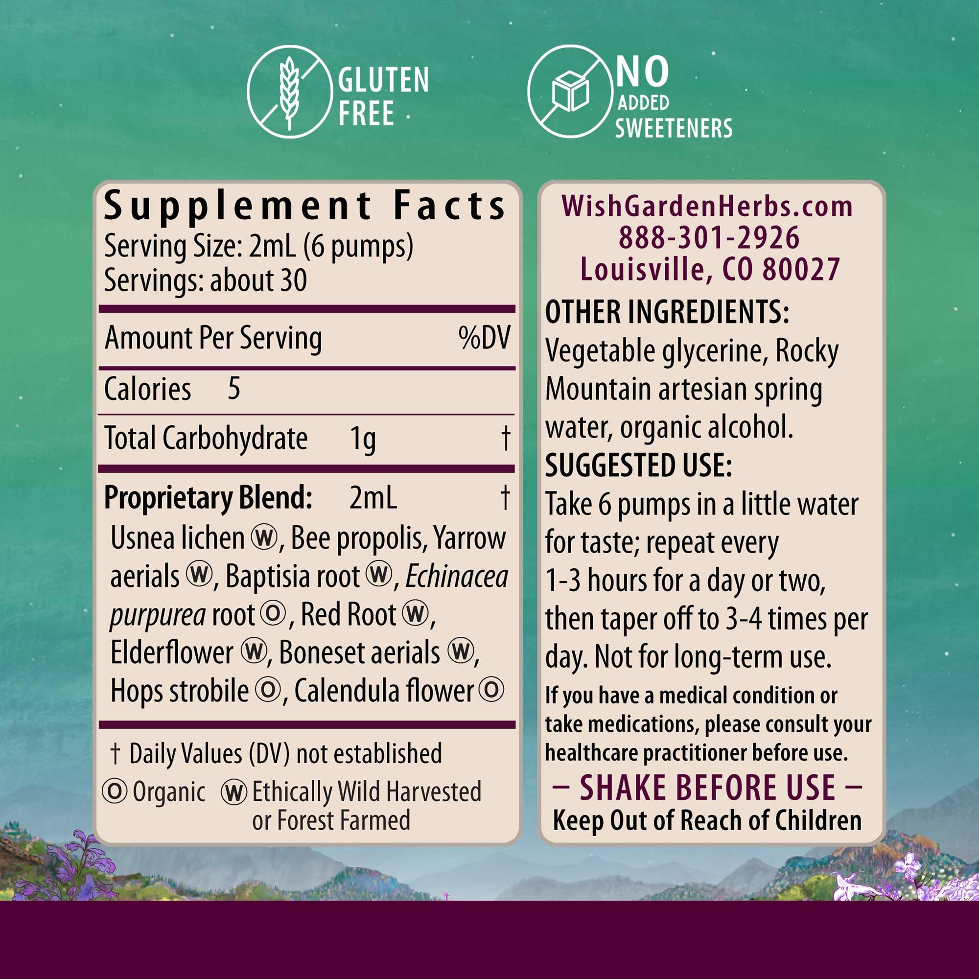 Close up of WishGarden Happy Ducts label showing ingredients.