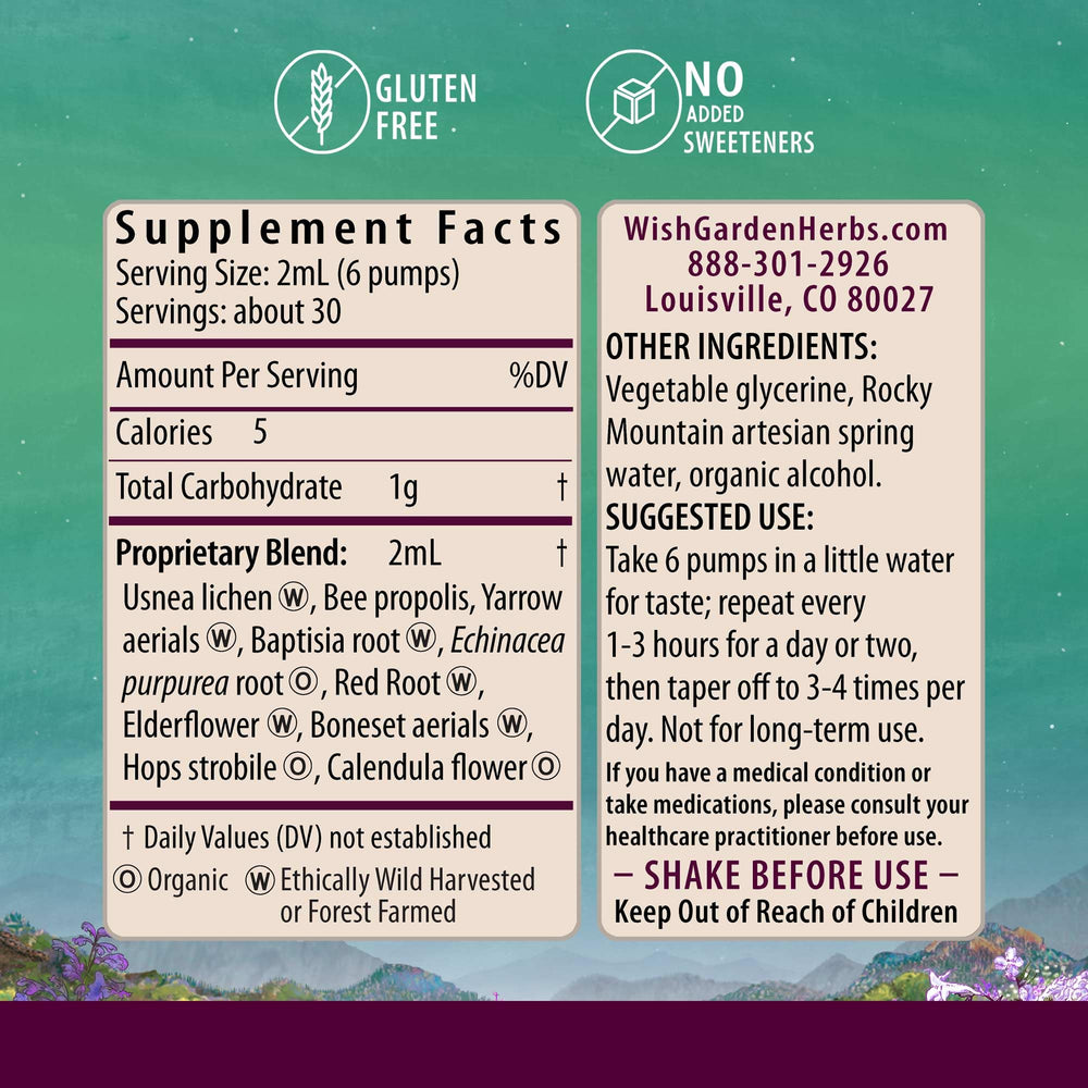 Close up of WishGarden Happy Ducts label showing ingredients.