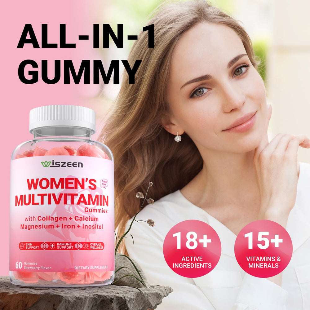 Wiszeen sugar-free gummies on a morning routine tray suggest energizing start