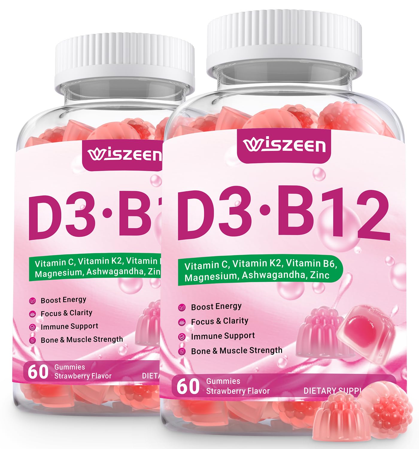 Wiszeen Vitamin D3 B12 Gummies bottle ready for daily energy support