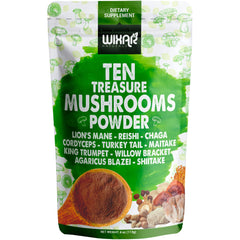 Wixar Naturals Ten Treasure Mushrooms Powder bottle for convenient daily use.