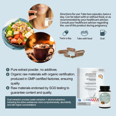 WL Herbal Treasure Chaga capsules closeup emphasizing pure mushrooms