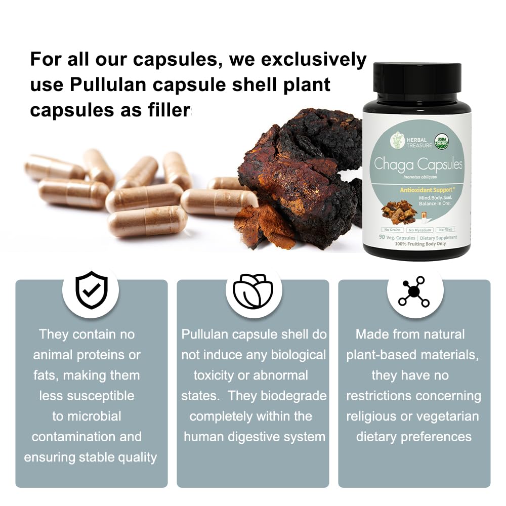 WL Herbal Treasure Chaga ingredients closeup with whole mushrooms for potency