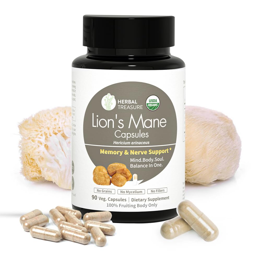 WL Herbal Treasure Lions Mane bottle on desk supporting focused work