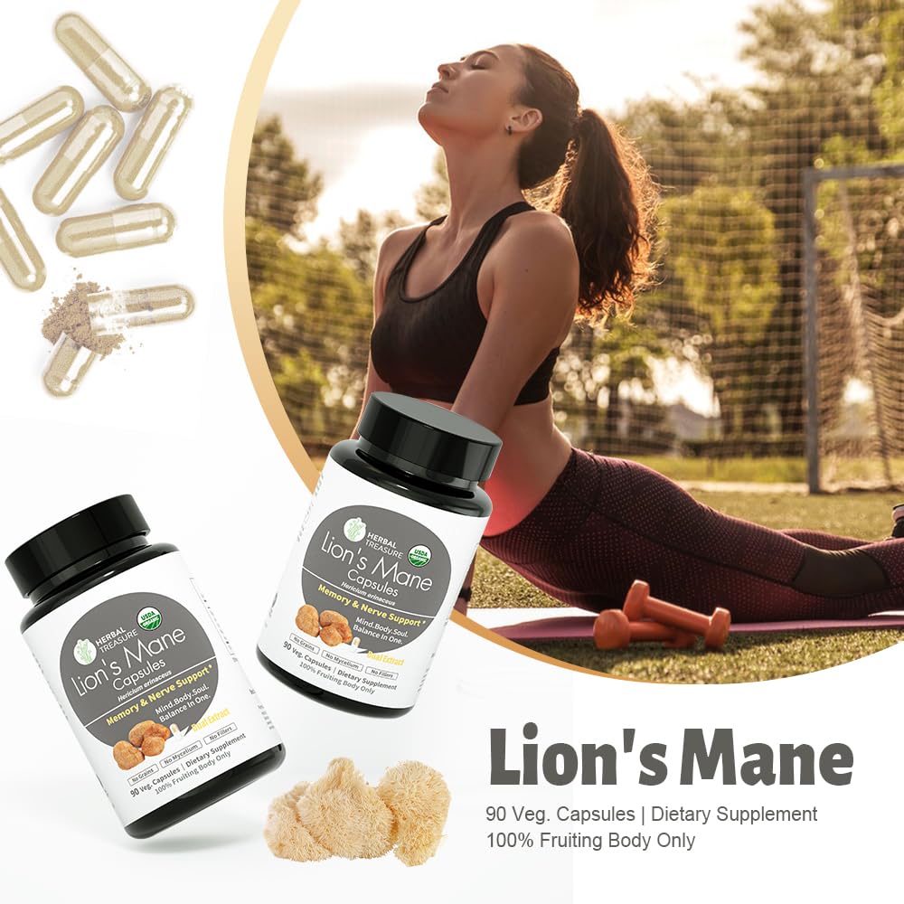 Kid-friendly WL Herbal Treasure Lions Mane packaging suggesting brain-boosting routine
