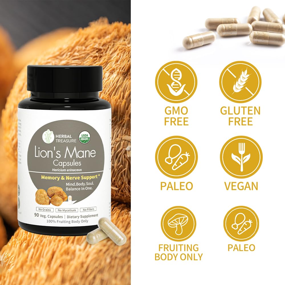WL Herbal Treasure Lions Mane bottle pouring into a cup for easy use