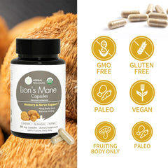 WL Herbal Treasure Lions Mane bottle pouring into a cup for easy use