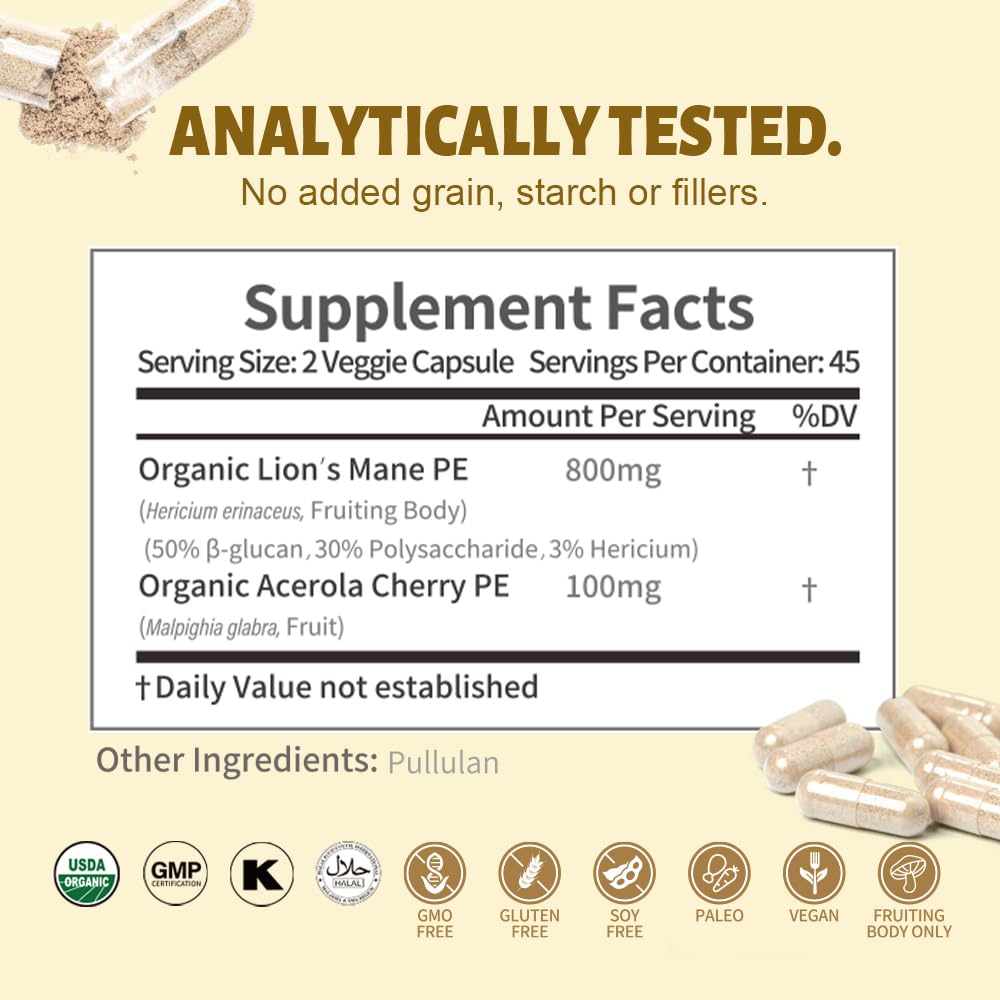 Vegan gluten-free capsules from WL Herbal Treasure Lions Mane
