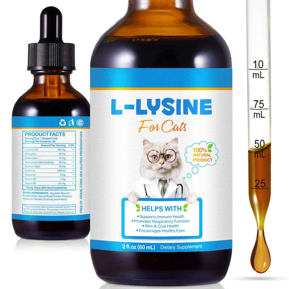 WLCTJIAYOU L-Lysine for Cats 60ml bottle supports daily immune health.