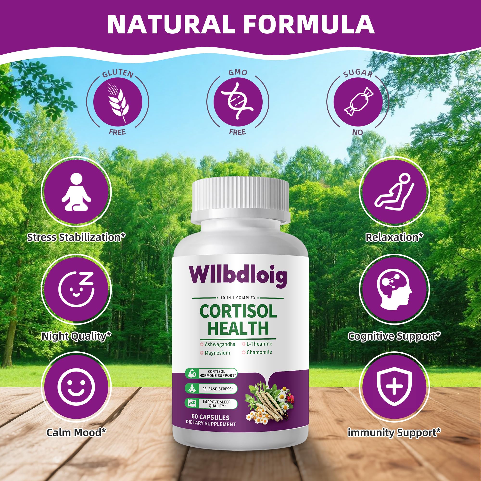 Wllbdloig cortisol packaging displaying full month supply
