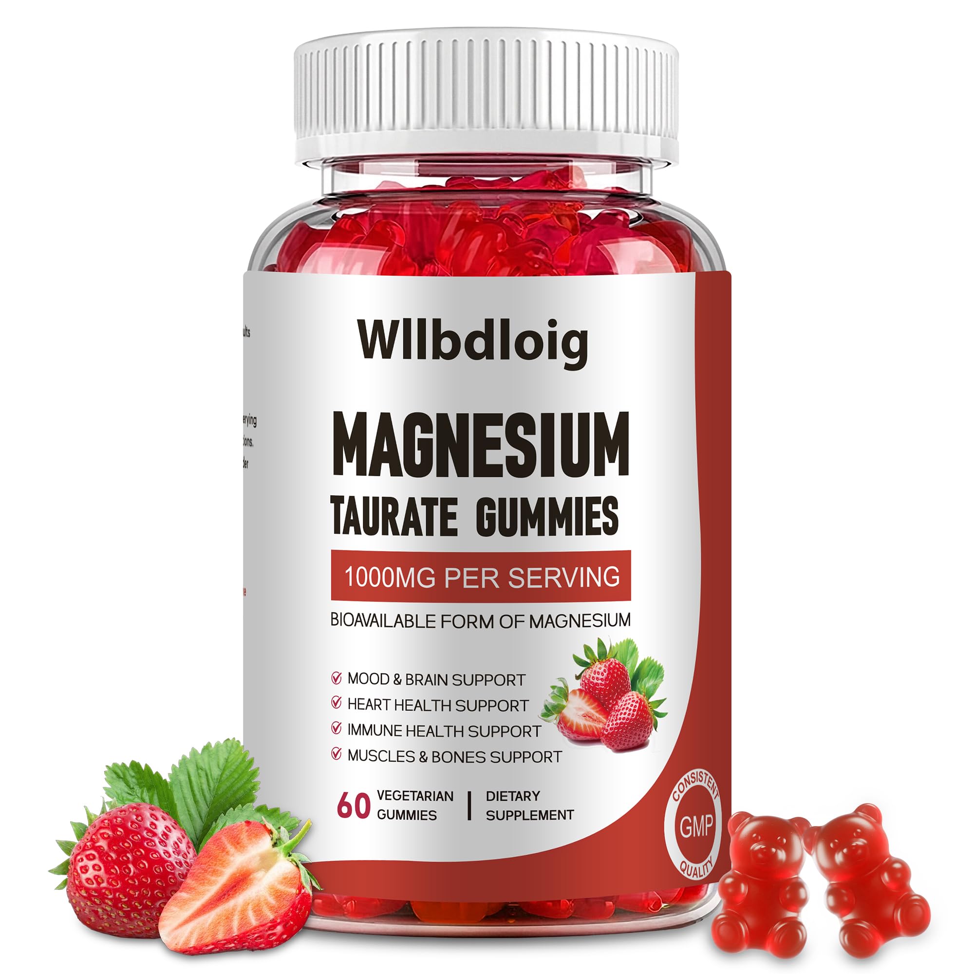 Wllbdloig Magnesium Taurate Gummies bottle, convenient daily chew for potential heart health support.