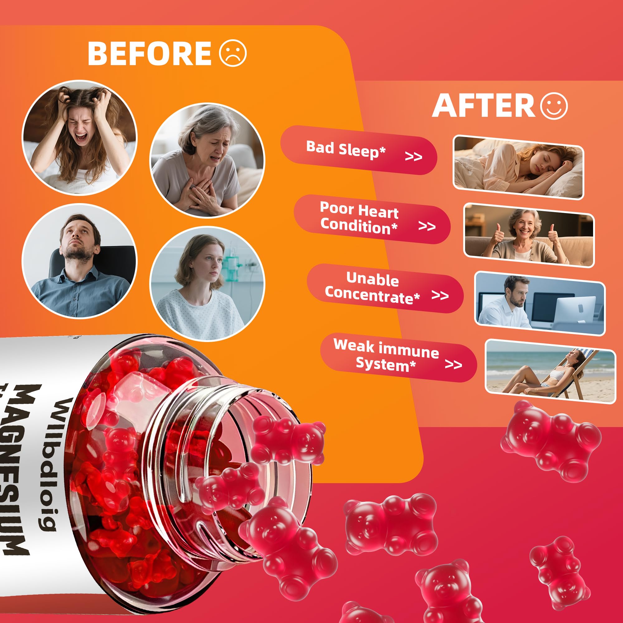 Wllbdloig Magnesium Taurate Gummies ingredients list highlights vegan, non-GMO formula for clean supplementation.