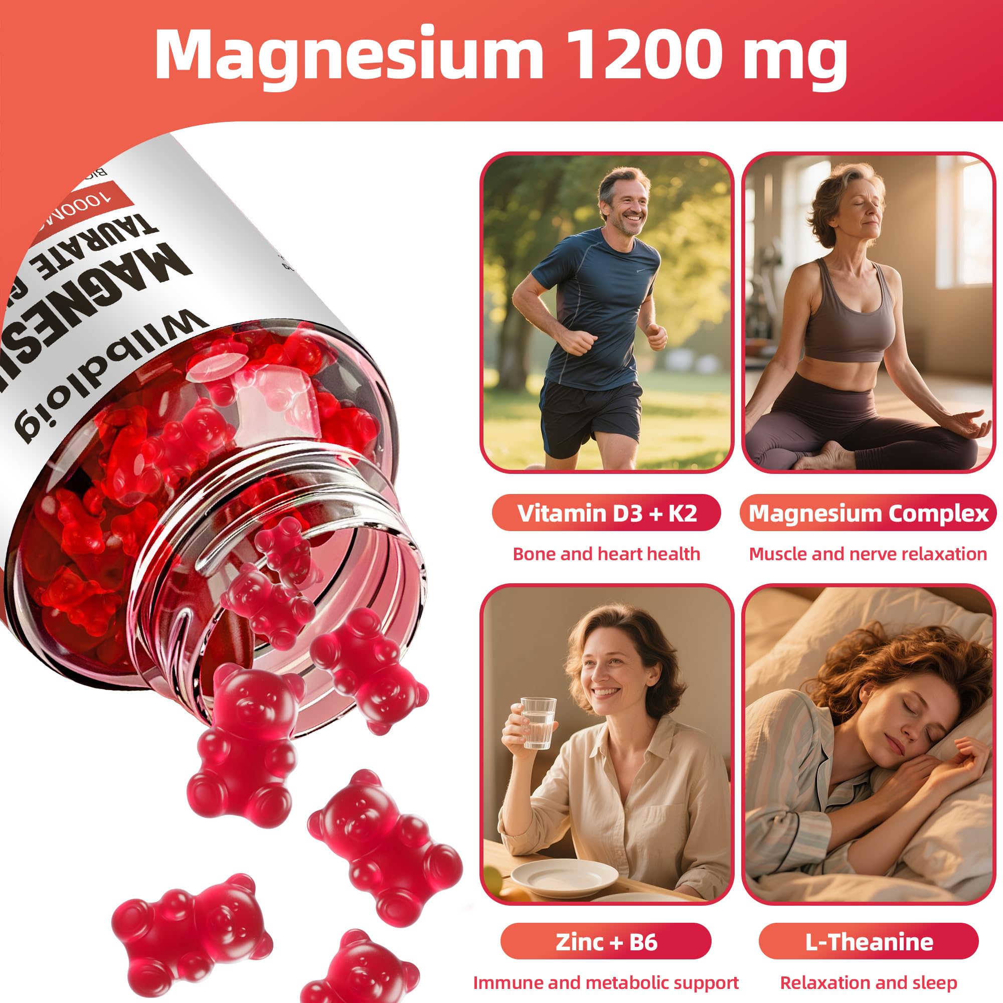 Wllbdloig Magnesium Taurate Gummies packaging on shelf signals vegan, gluten-free credentials.