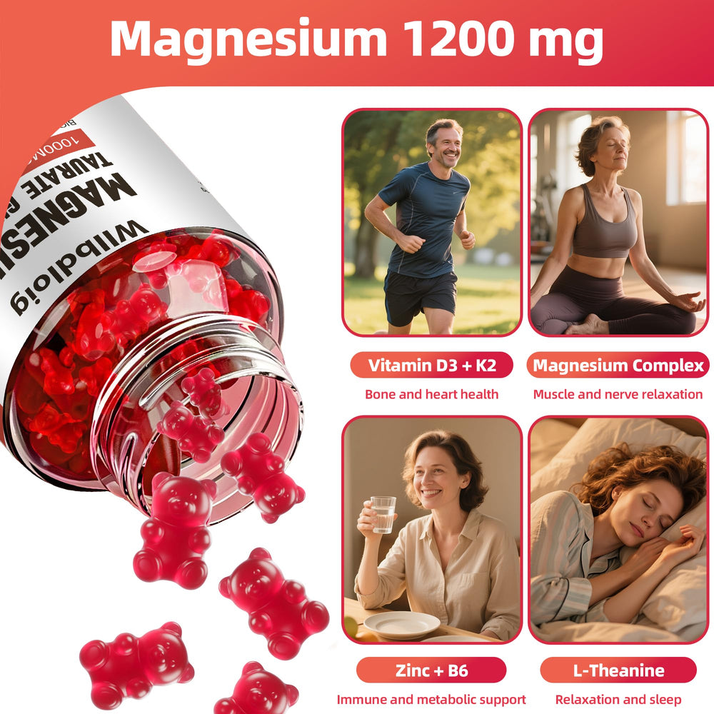 Wllbdloig Magnesium Taurate Gummies packaging on shelf signals vegan, gluten-free credentials.
