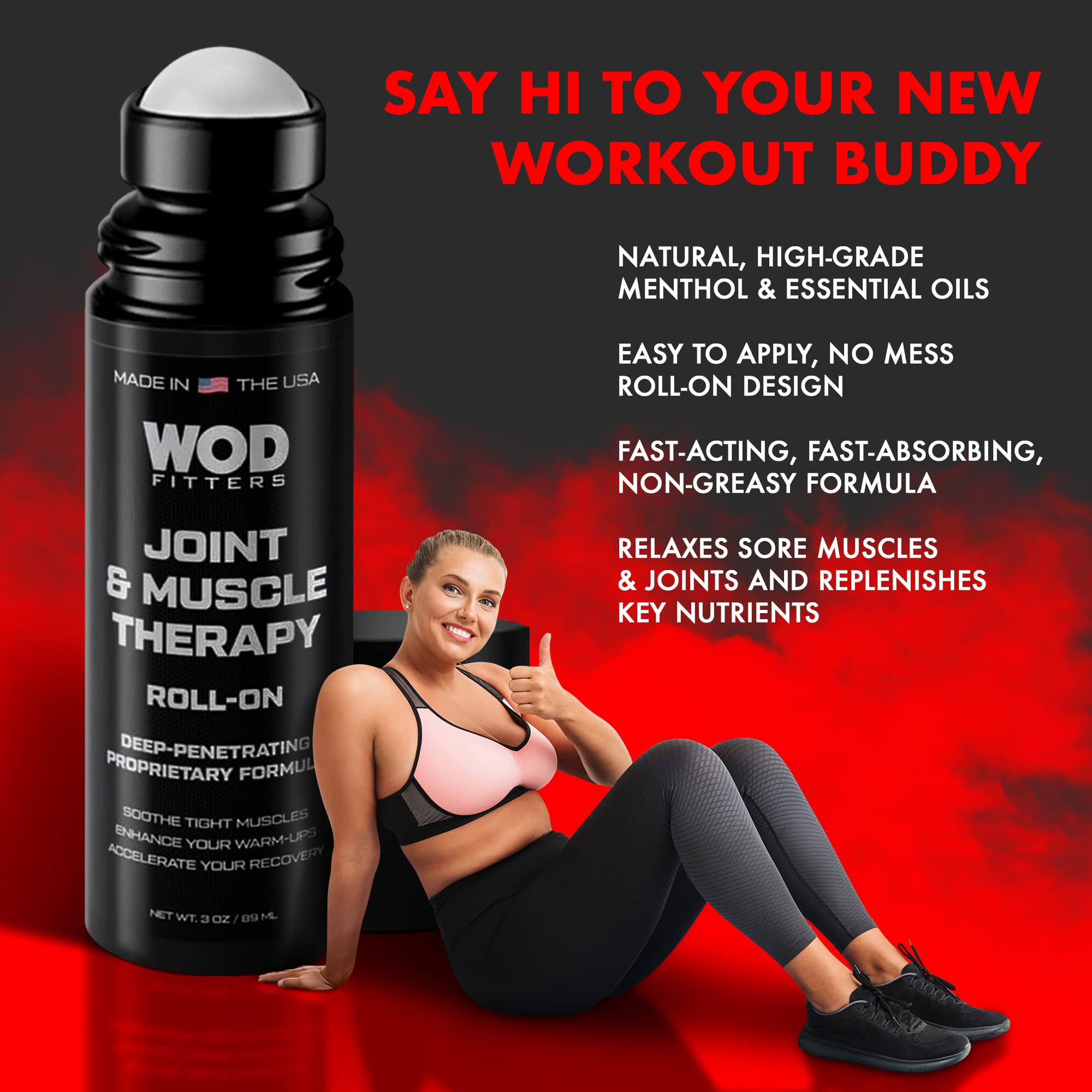 WODFitters knee-relief roll-on ready for targeted knee support.
