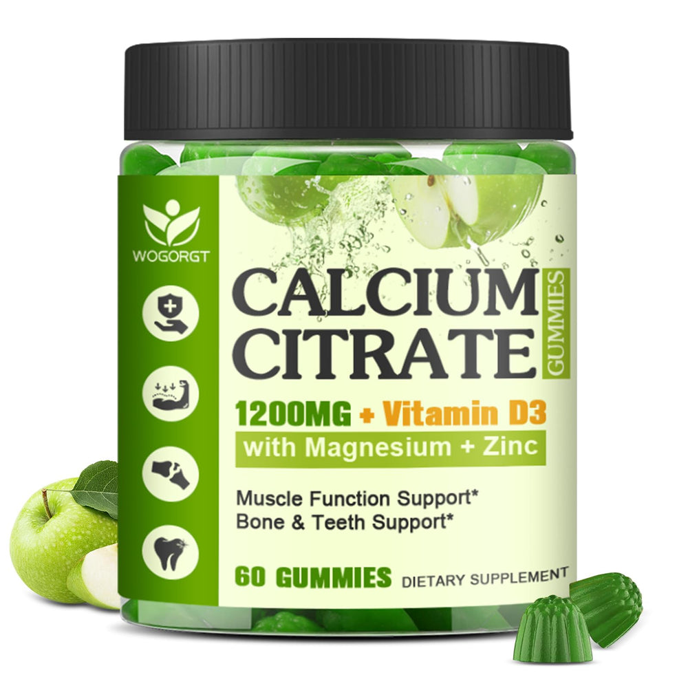 WOGORGT calcium citrate gummies bottle with 60 apple-flavored chews