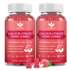 WOGORGT Calcium Citrate gummies bottle highlights chewable calcium for bone and teeth support.