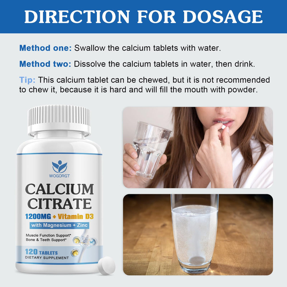 WOGORGT bottle with dosage guidance for daily calcium intake