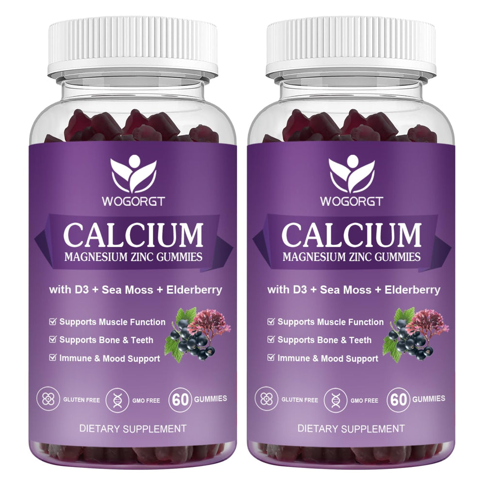 WOGORGT calcium magnesium zinc gummies bottle front showing bone support potential