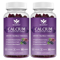 WOGORGT calcium magnesium zinc gummies bottle front showing bone support potential