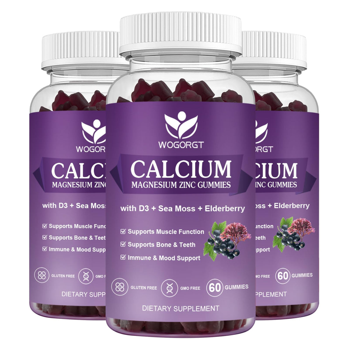 WOGORGT calcium-magnesium-zinc gummies bottle for bone support.