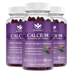 WOGORGT calcium-magnesium-zinc gummies bottle for bone support.