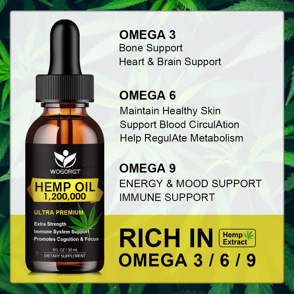 WOGORGT hemp oil amber bottle close-up signaling purity and quality.