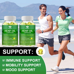 WOGORGT hemp oil capsules label detail shows certification and clean ingredients.