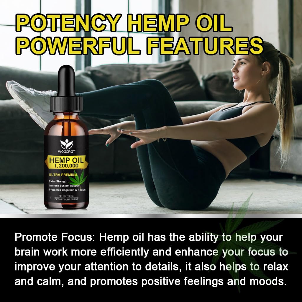 WOGORGT hemp oil infographic emphasizes nutrients and purity.