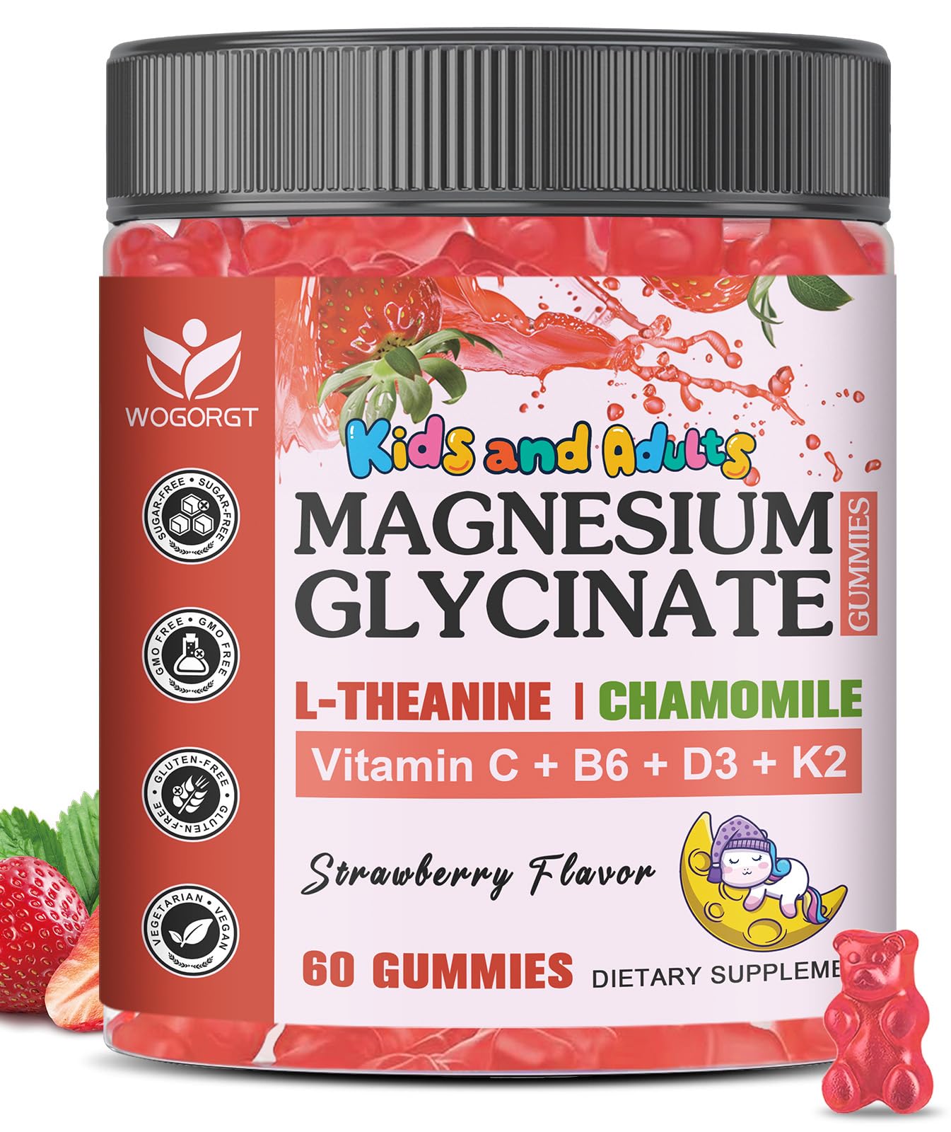 WOGORGT magnesium glycinate gummies bottle view for daily calm support