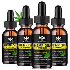 WOGORGT Organic Hemp Oil bottle close-up for daily relaxation ritual.
