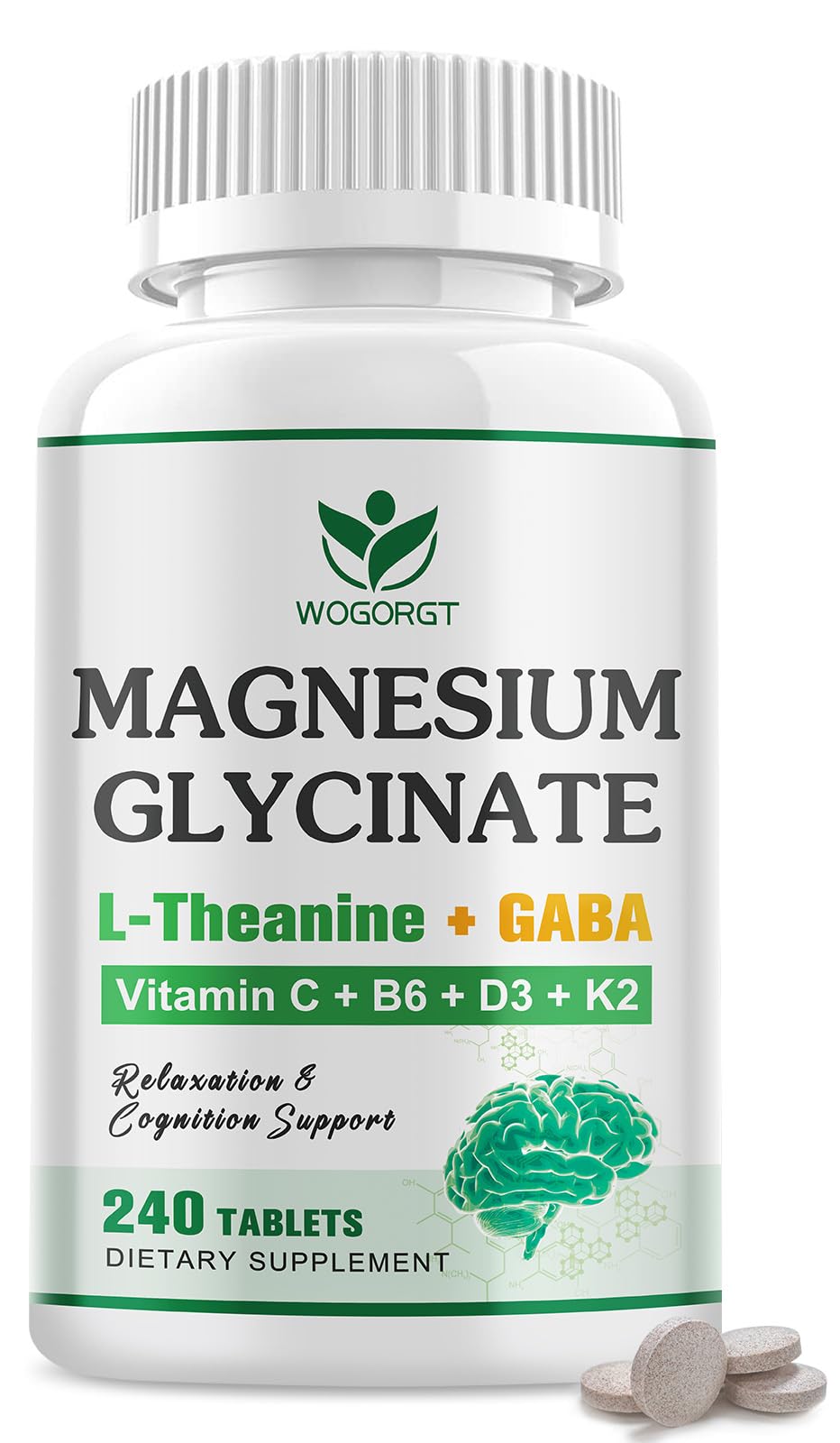 WOGORGT Relaxation bottle pour shows the magnesium-l-theanine blend for daily calm.
