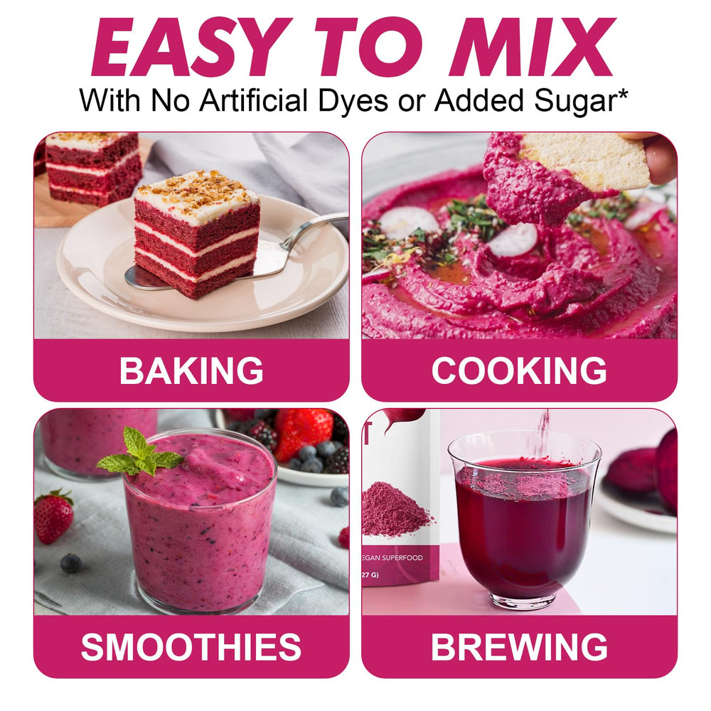 WOJBALMN Beetroot Powder smoothie in tall glass with vibrant color