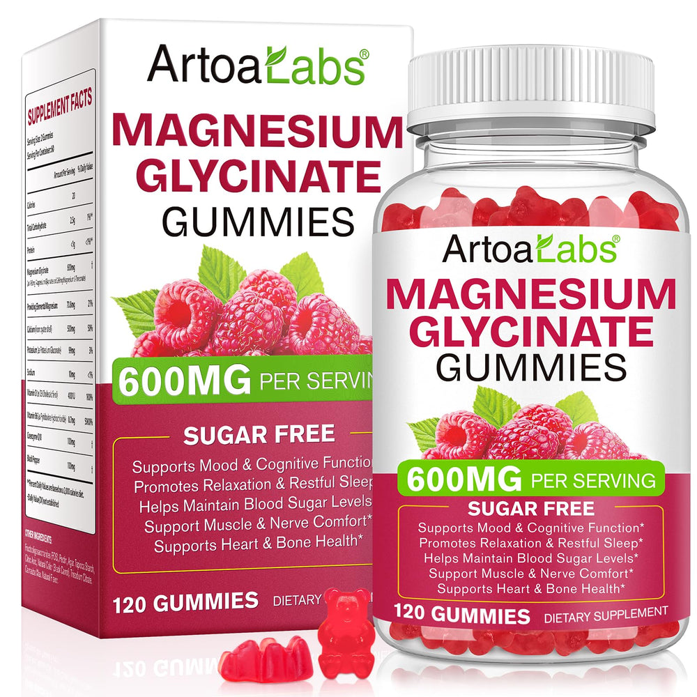 WOJBALMN Magnesium Glycinate Gummies bottle highlights sugar-free formula for restful sleep
